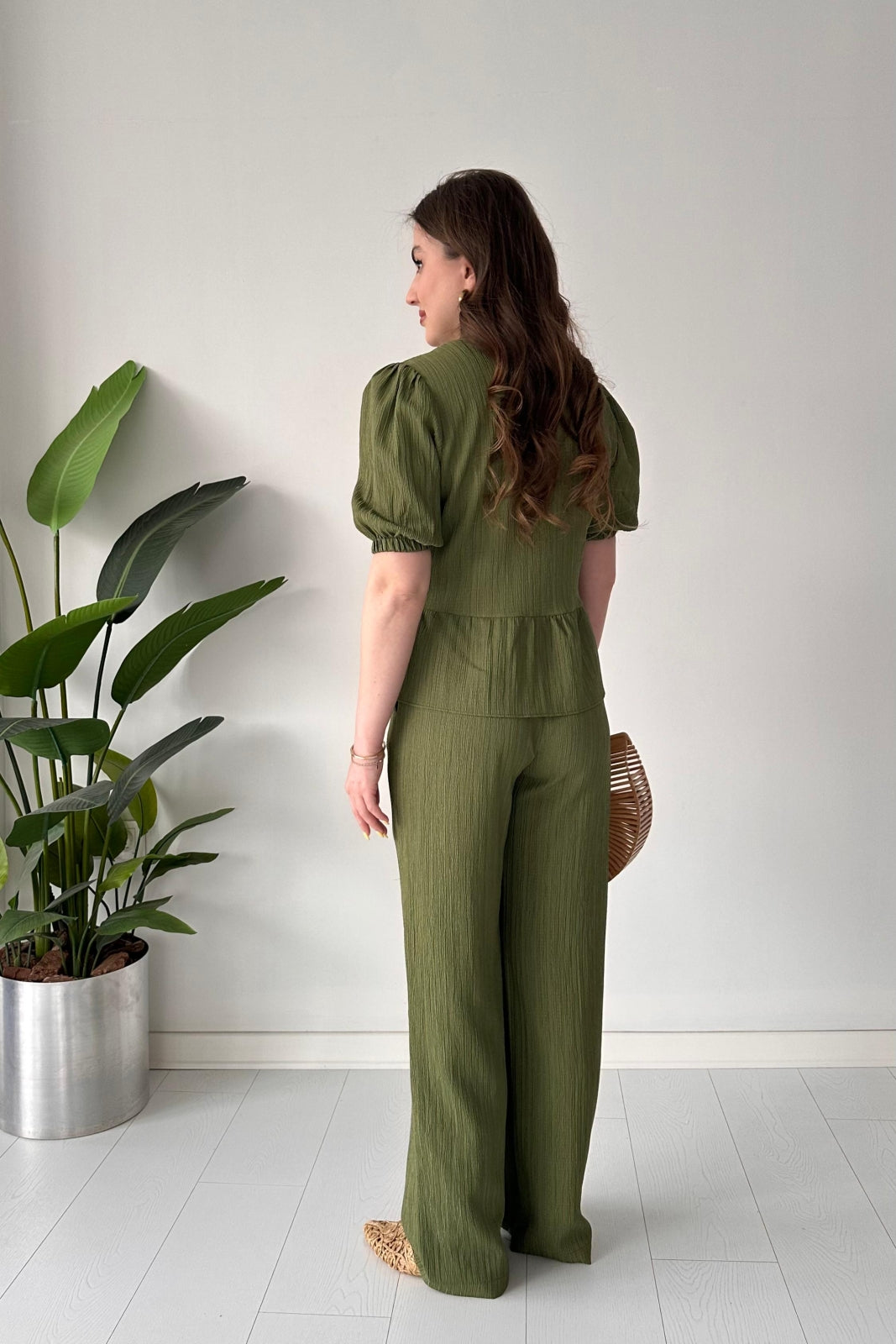 Triple-Tie Peplum Top & Wide-Leg Pants Set