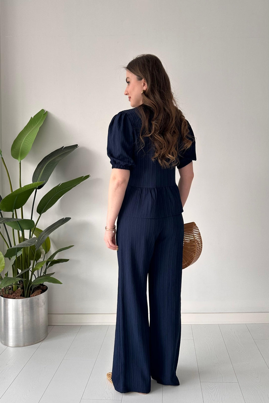 Triple-Tie Peplum Top & Wide-Leg Pants Set