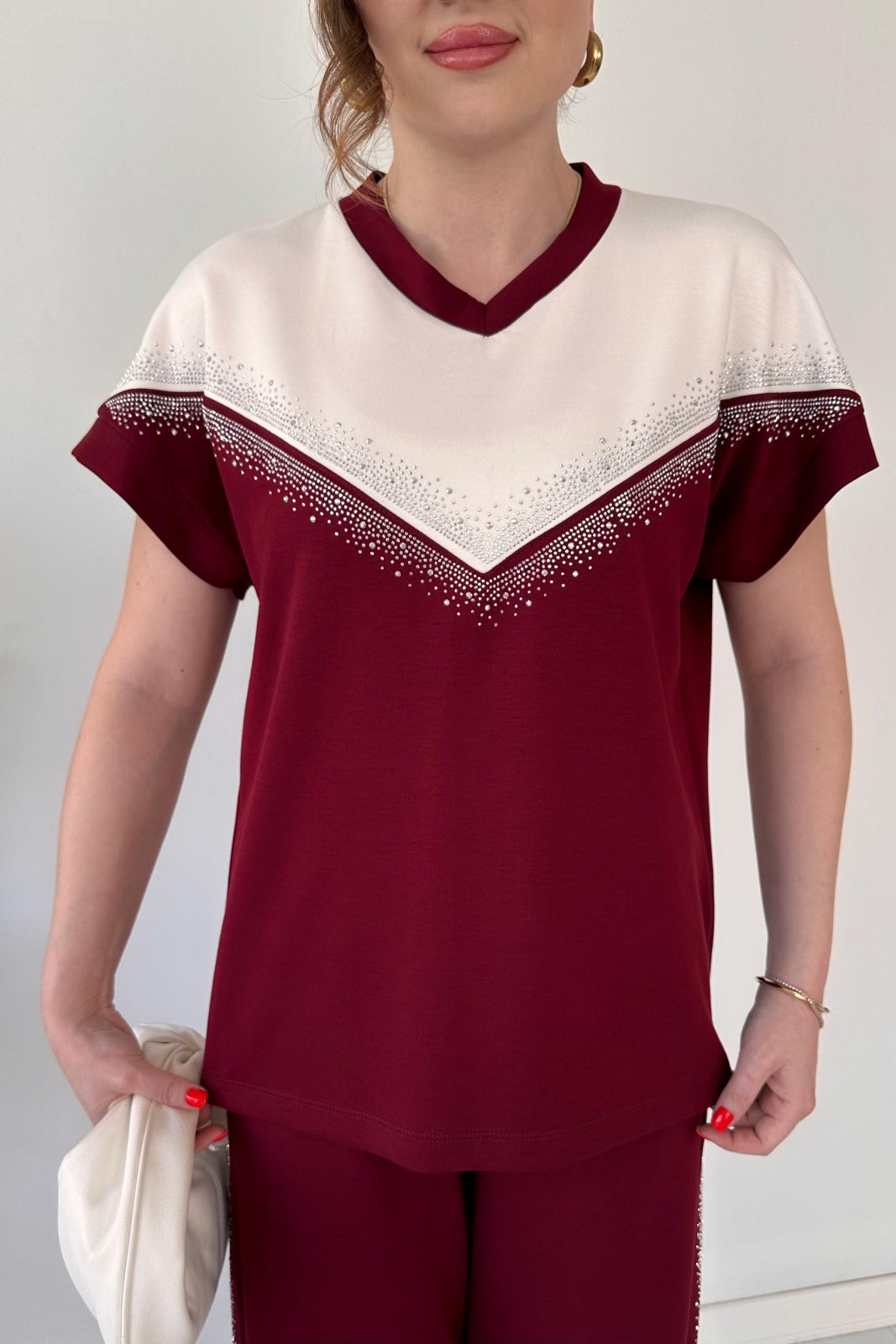Sleek Accent V Rhinestone Modal Suit