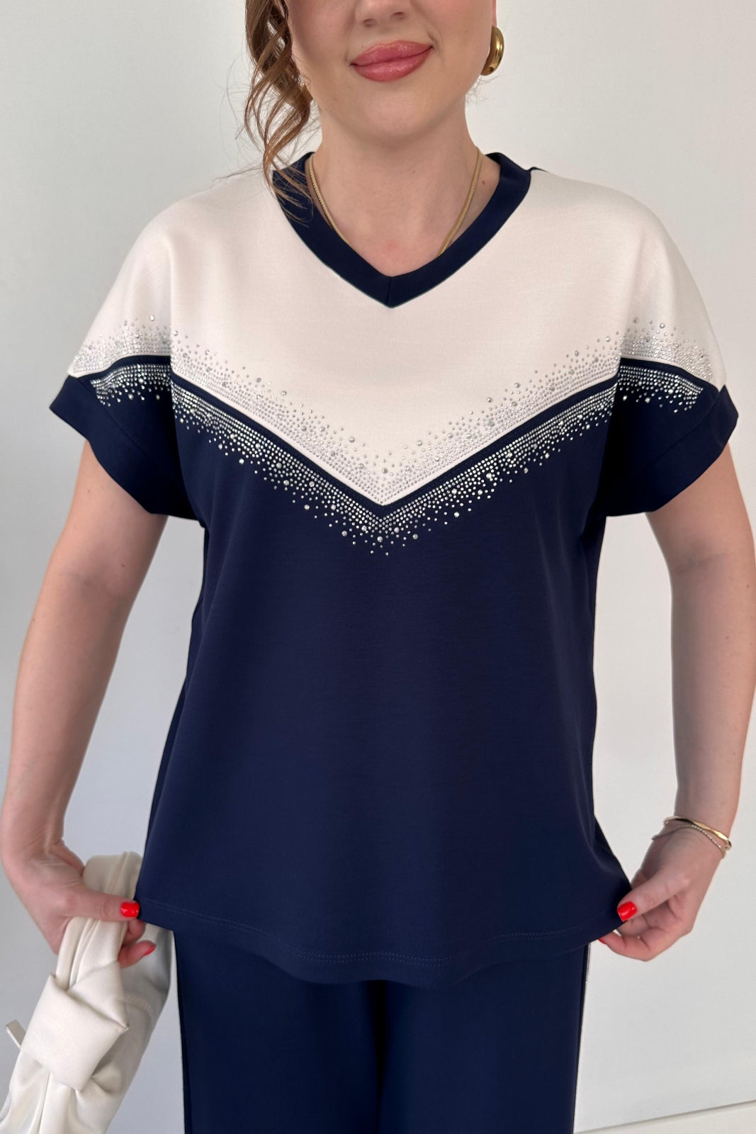 Sleek Accent V Rhinestone Modal Suit