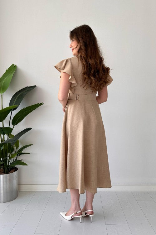 V-Neck Ruffle Slim Maxi Dress