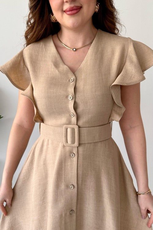 V-Neck Ruffle Slim Maxi Dress