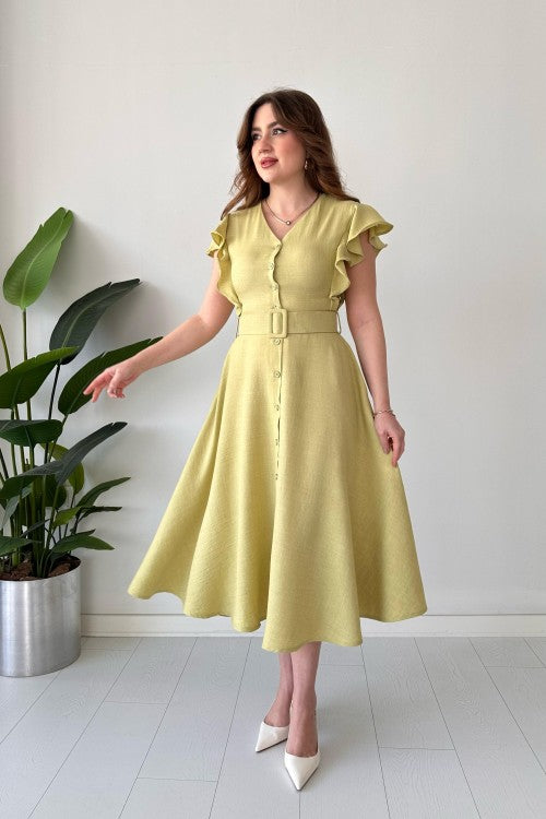 V-Neck Ruffle Slim Maxi Dress