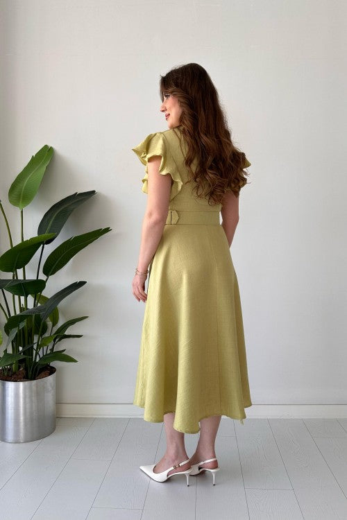 V-Neck Ruffle Slim Maxi Dress