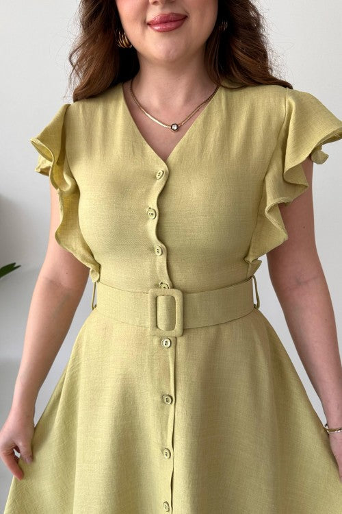 V-Neck Ruffle Slim Maxi Dress