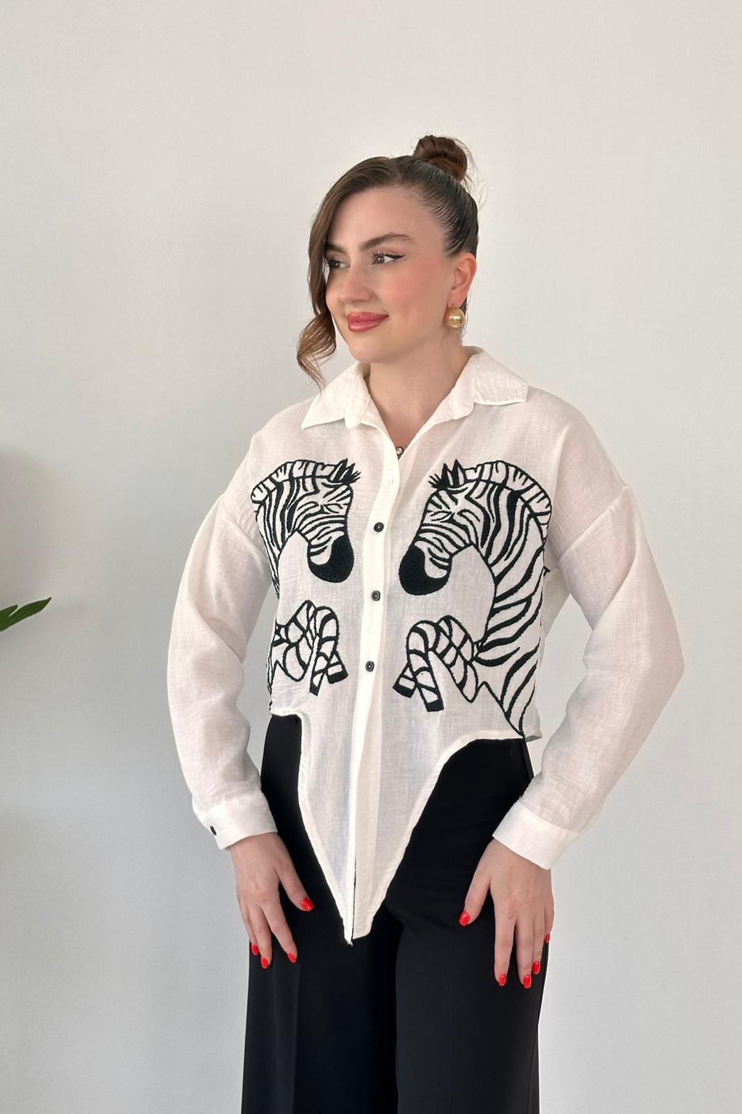 Zebra Tie Embroidered Shirt