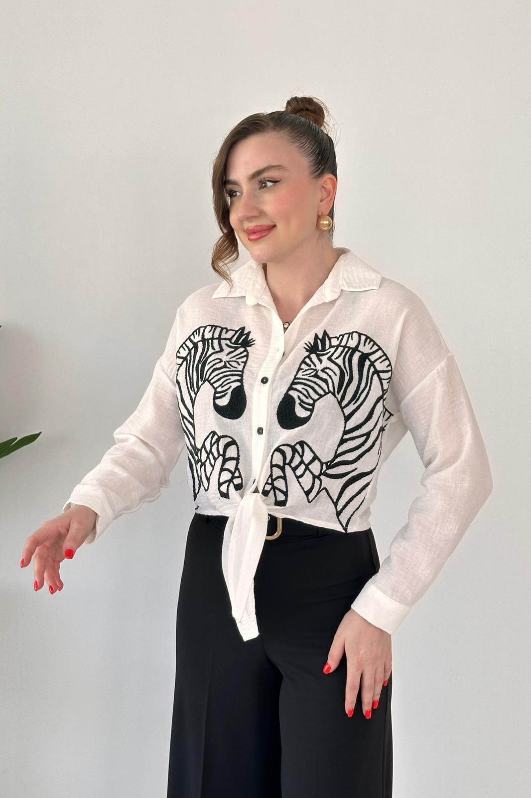 Zebra Tie Embroidered Shirt