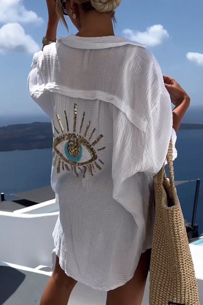 New product 🥰 Evil Eye Casual Sequin Beaded Shirt