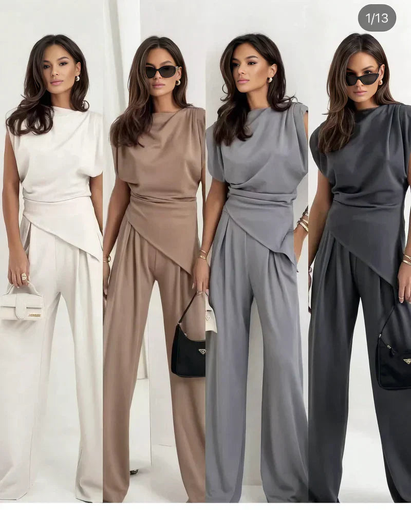 Women solid-colored two-piece set