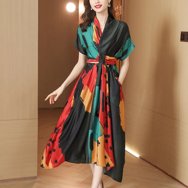 Printed Belt Silk Dress