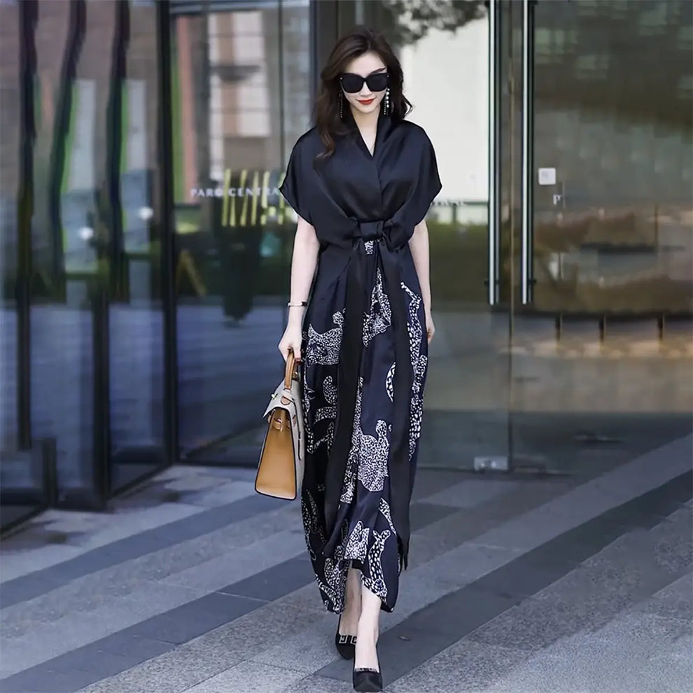 Printed Belt Silk Dress