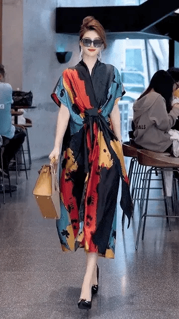 Printed Belt Silk Dress