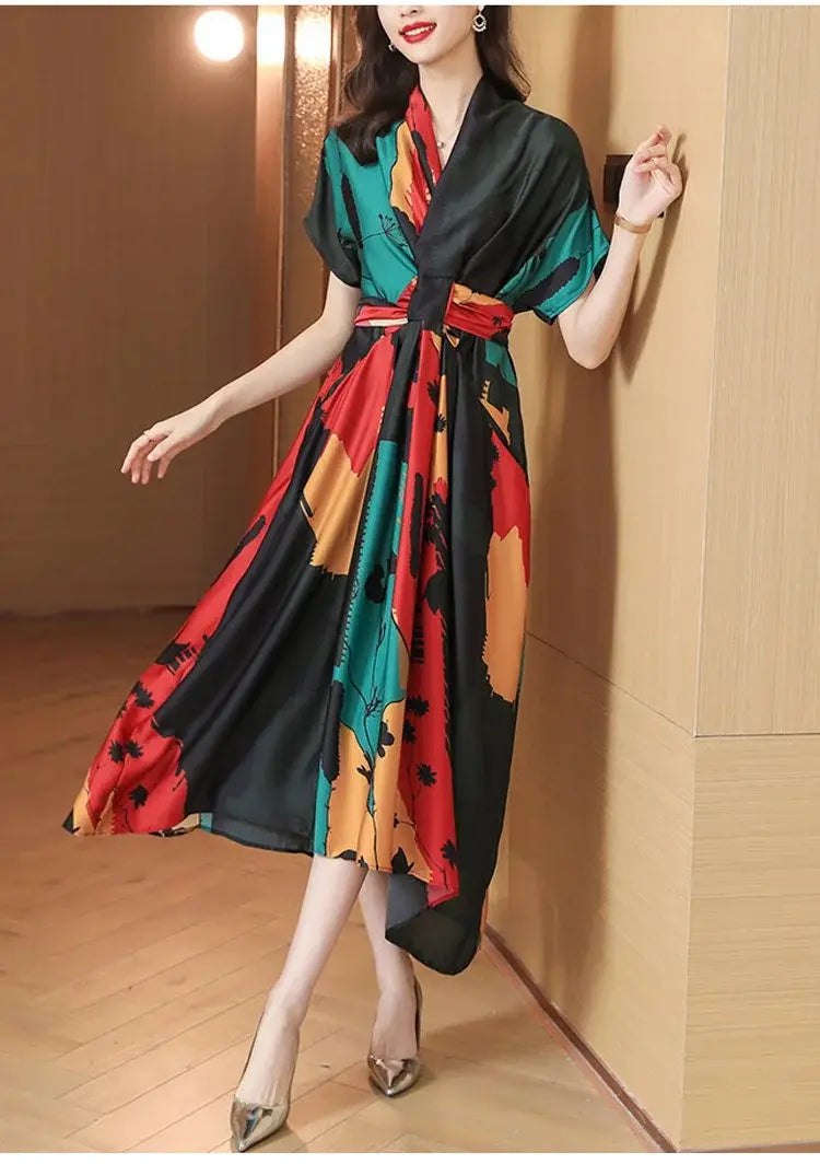 Printed Belt Silk Dress