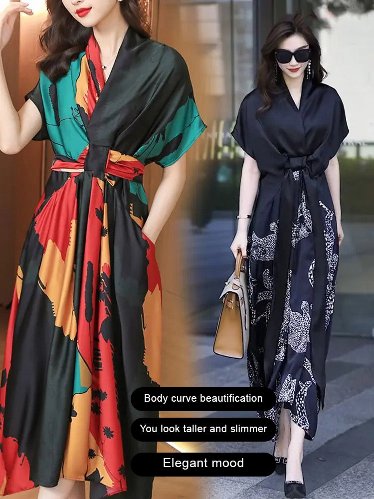 Printed Belt Silk Dress