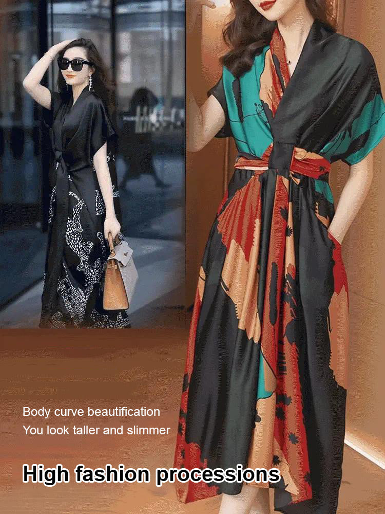 Printed Belt Silk Dress