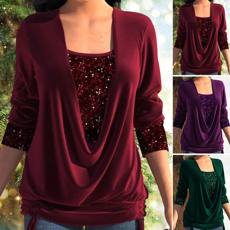 🔥New design🔥Sequin Loose Smocked Fake Two-Piece Top