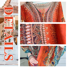 V-Neck Boho Print Ruffle Dress