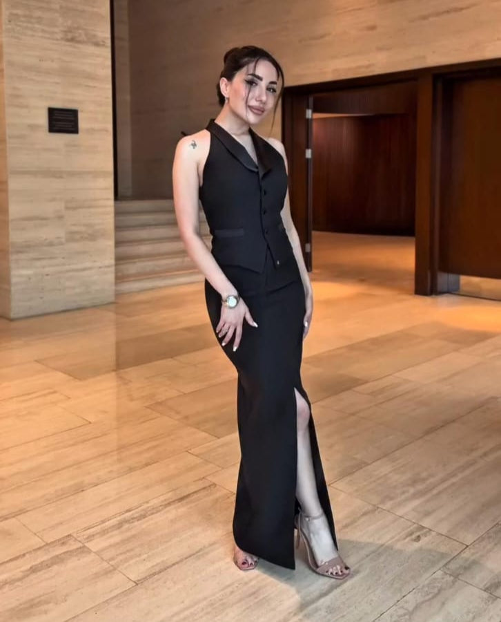 2025 New Design👗 Draped Collar Vest & Slit Skirt Set