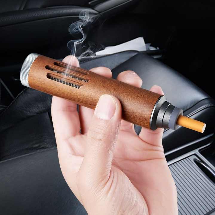 Wood Portable Handheld Aluminium Ashtray