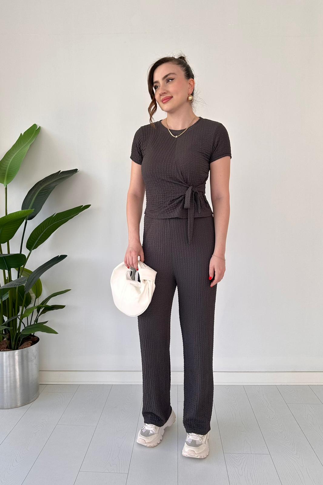 Textured Two-Piece Tie-Waist Lounge Set