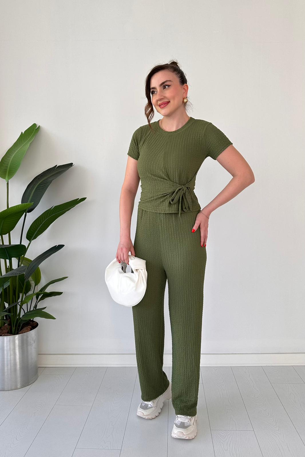 Textured Two-Piece Tie-Waist Lounge Set