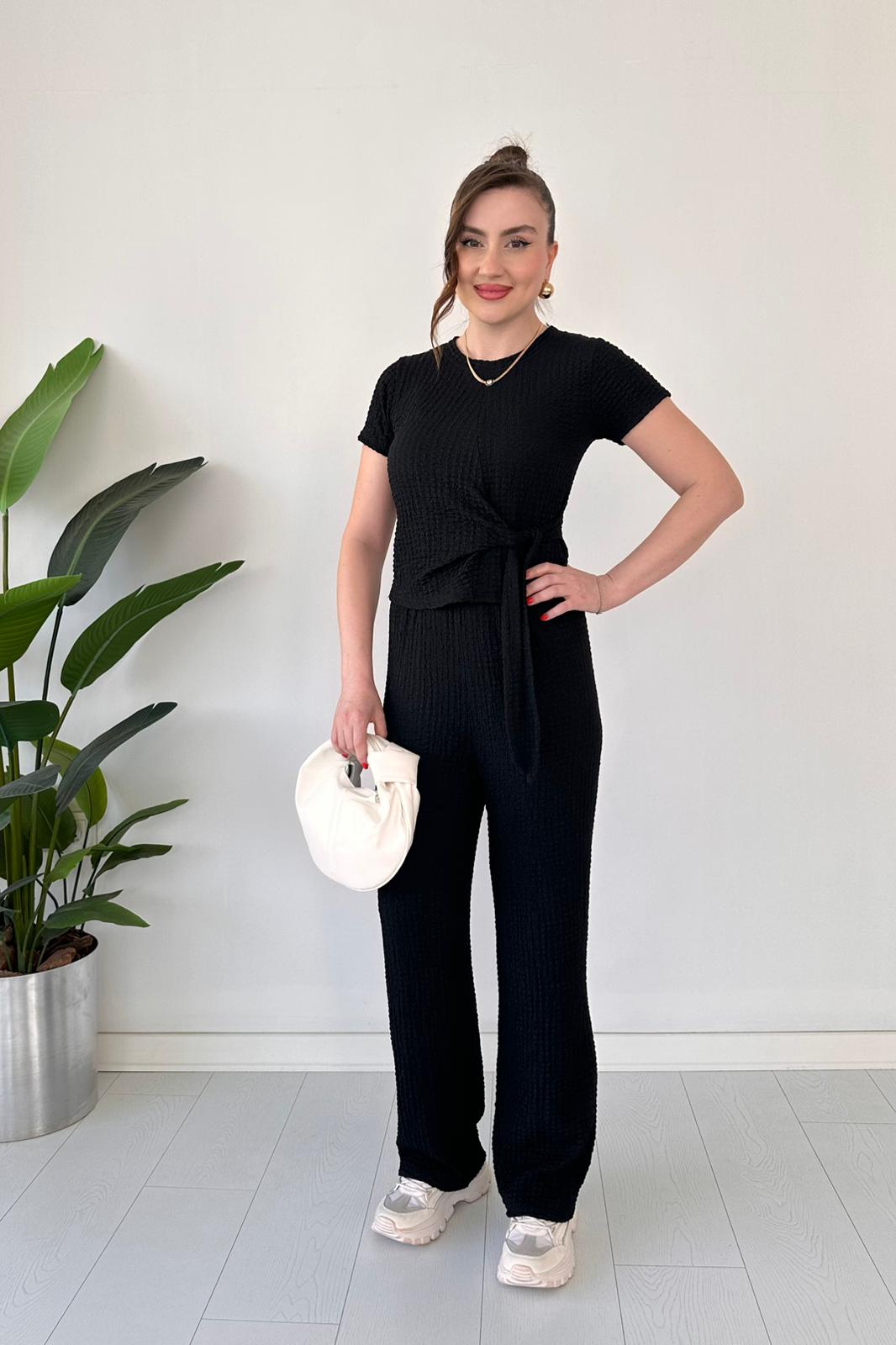 Textured Two-Piece Tie-Waist Lounge Set