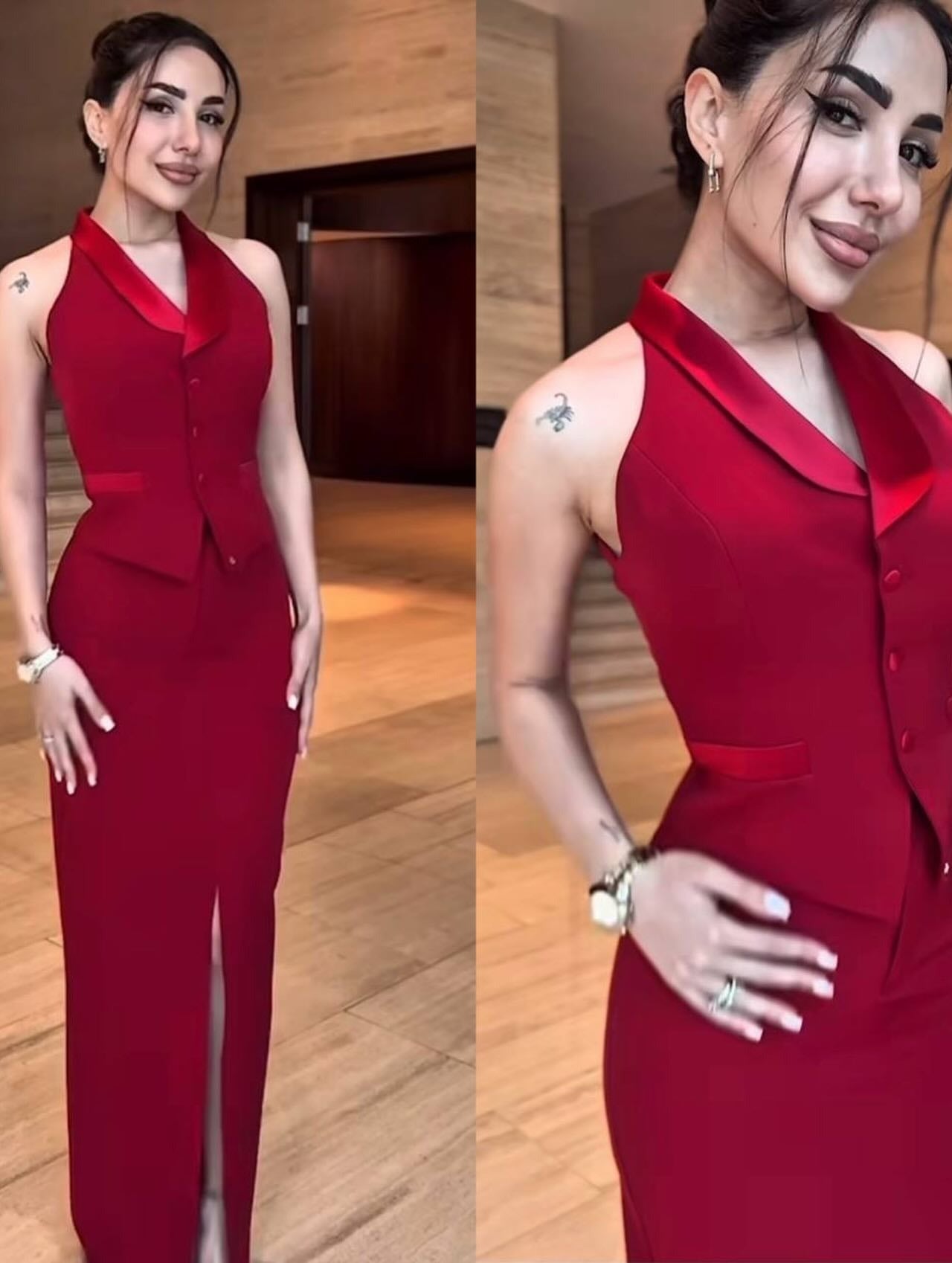 2025 New Design👗 Draped Collar Vest & Slit Skirt Set
