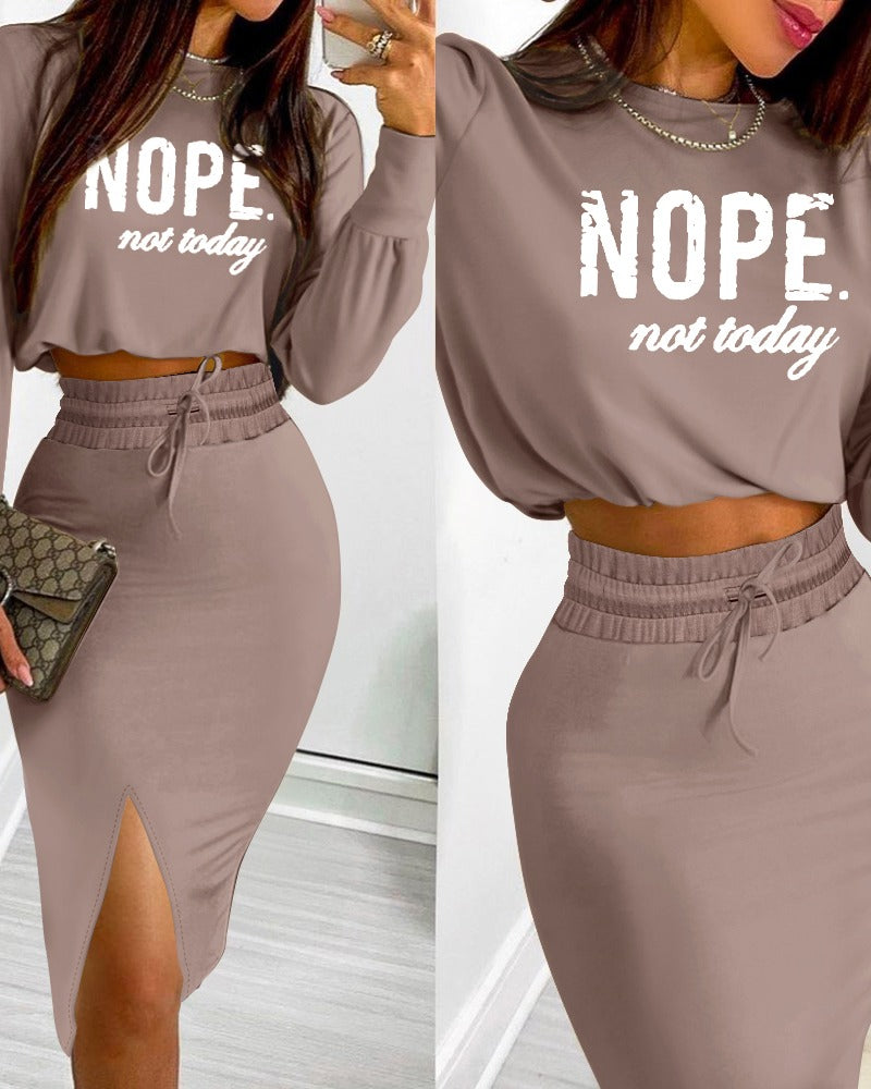 NOPE “Not Today” Two-Piece Crop &amp; Skirt Set