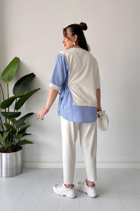 2025 New Design👗 Stylish Short Sleeve Garnished 2-piece Suit