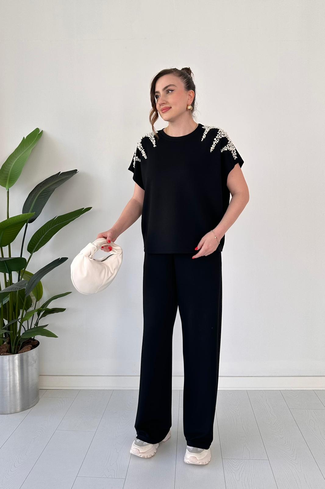 Women's Two-Piece Modal Suit with Pearls on the Shoulders
