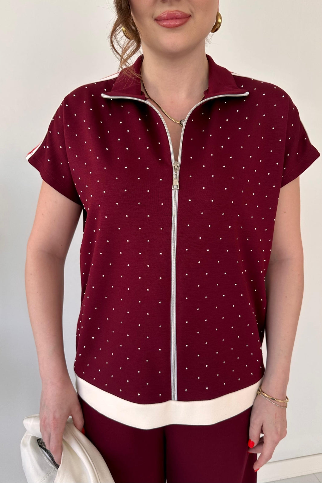 Glitter Zipper Detailed Modal 2 Piece Suit