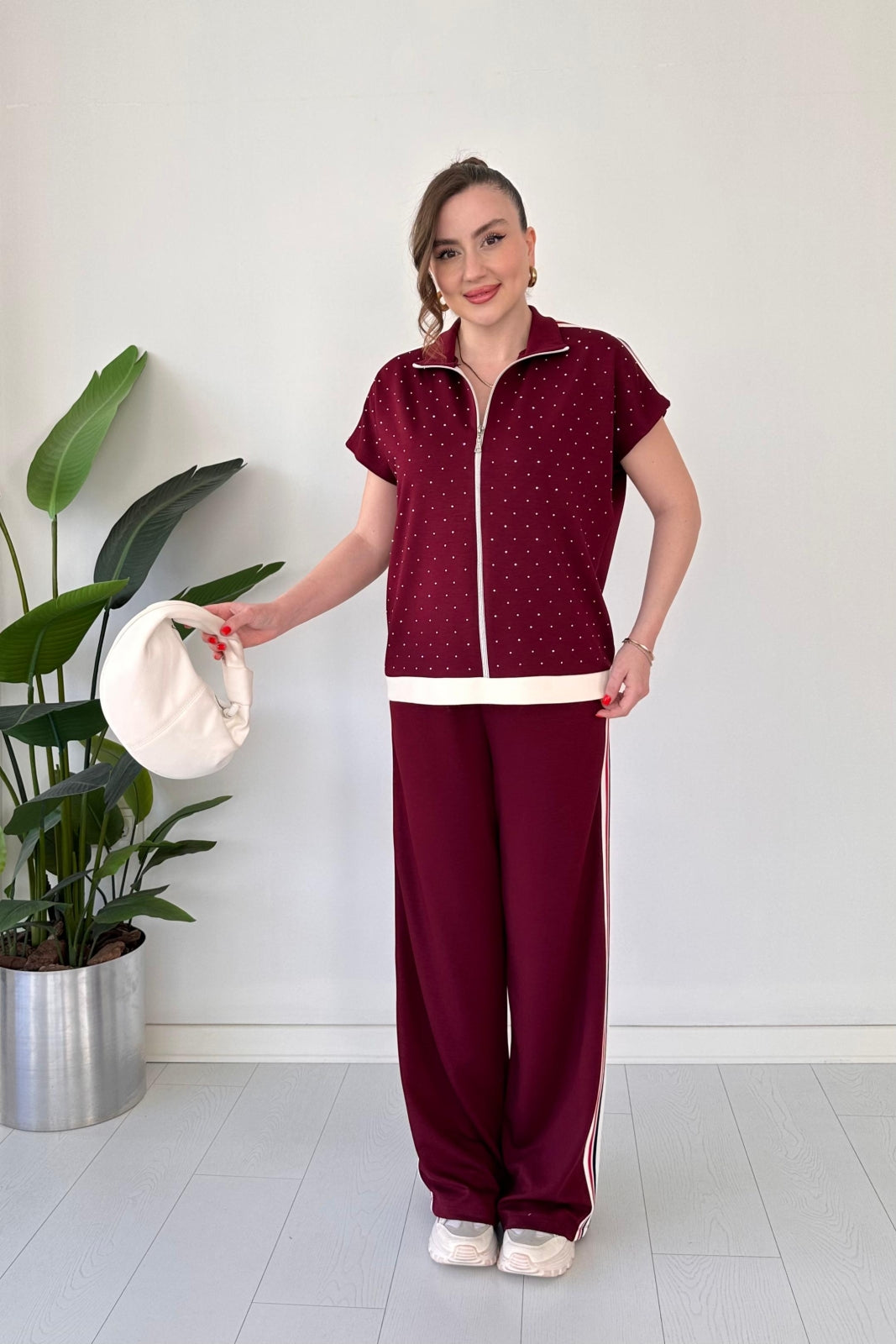 Glitter Zipper Detailed Modal 2 Piece Suit