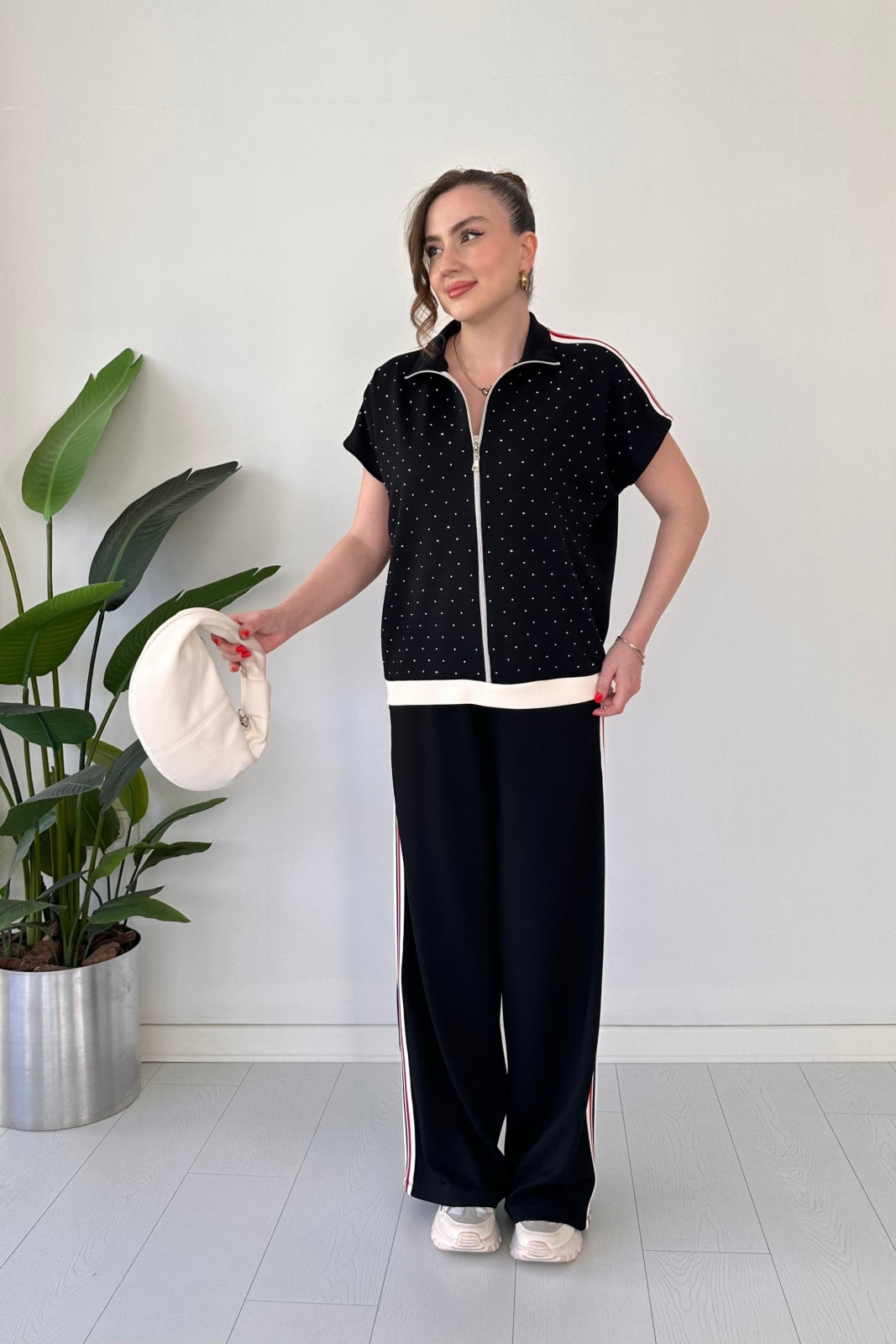 Glitter Zipper Detailed Modal 2 Piece Suit
