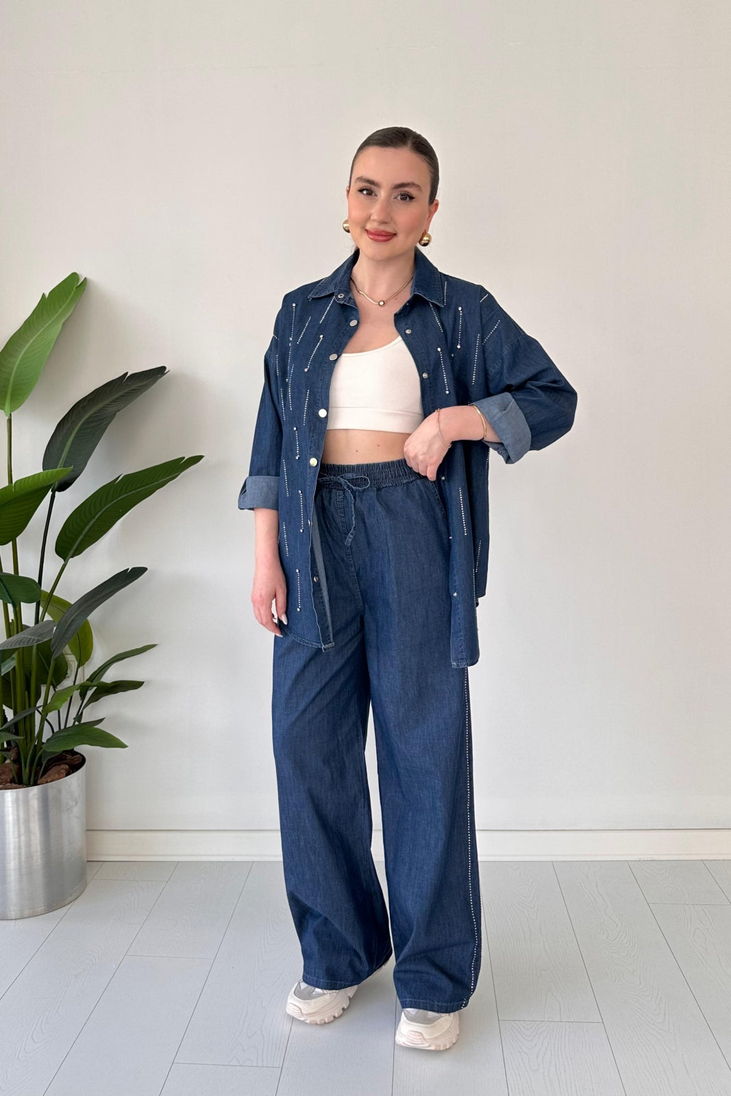 Crystal-Studded Denim Co-ord Set