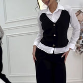 Women's Faux Two-Piece Shirt Vest & Pants Set