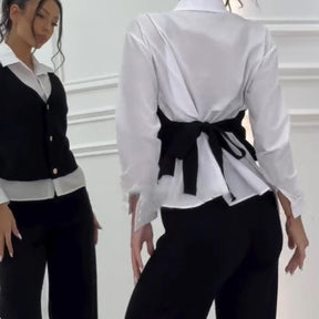 Women's Faux Two-Piece Shirt Vest & Pants Set