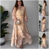 🌸Spring Specials🌸 Women's Elegant Mesh Long-Sleeve Floral Drawstring Dress