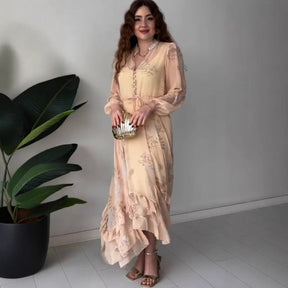 🌸Spring Specials🌸 Women's Elegant Mesh Long-Sleeve Floral Drawstring Dress