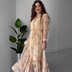 🌸Spring Specials🌸 Women's Elegant Mesh Long-Sleeve Floral Drawstring Dress