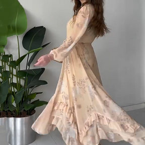 🌸Spring Specials🌸 Women's Elegant Mesh Long-Sleeve Floral Drawstring Dress
