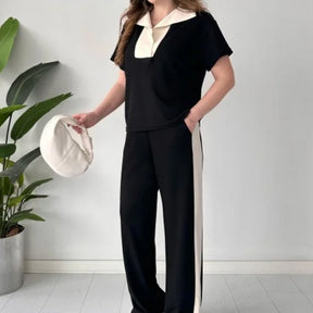 💖Limited Sale💖Open Collar Patchwork Wide Leg Pants Casual Set