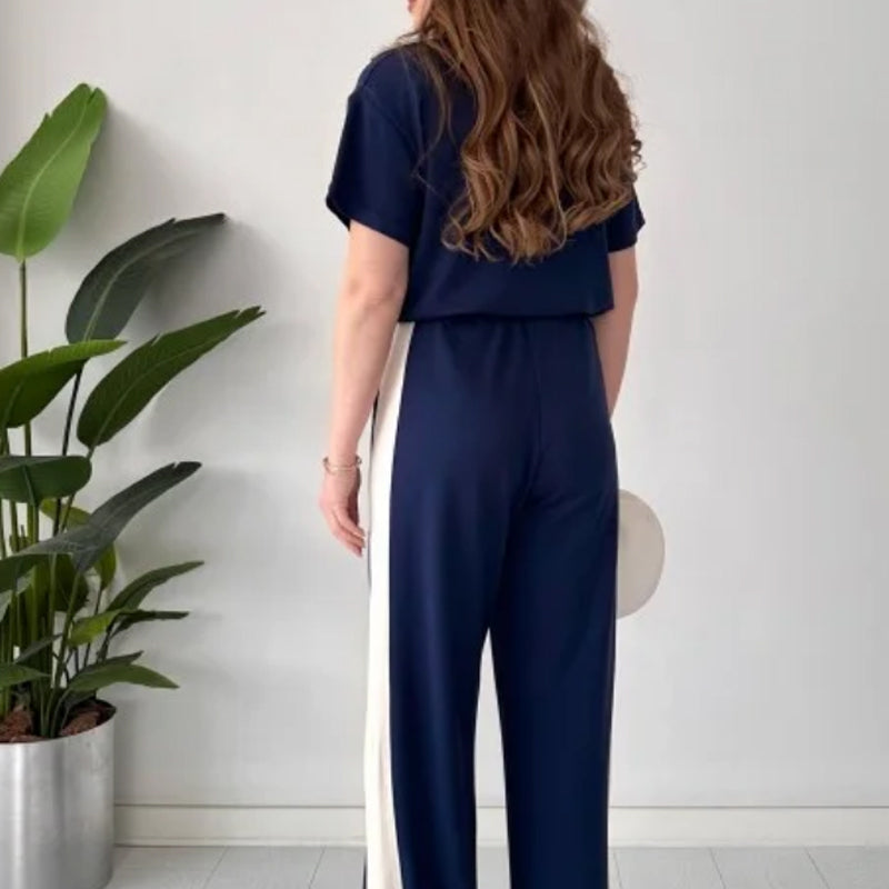 💖Limited Sale💖Open Collar Patchwork Wide Leg Pants Casual Set