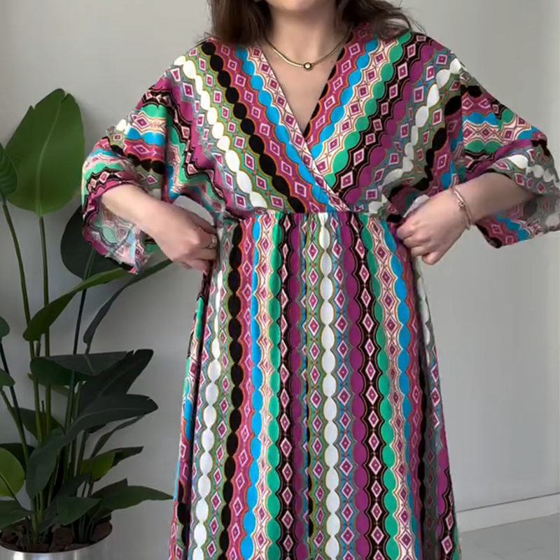 ⏰50%OFF💖Women's Printed Color-Block V-Neck Maxi Dress