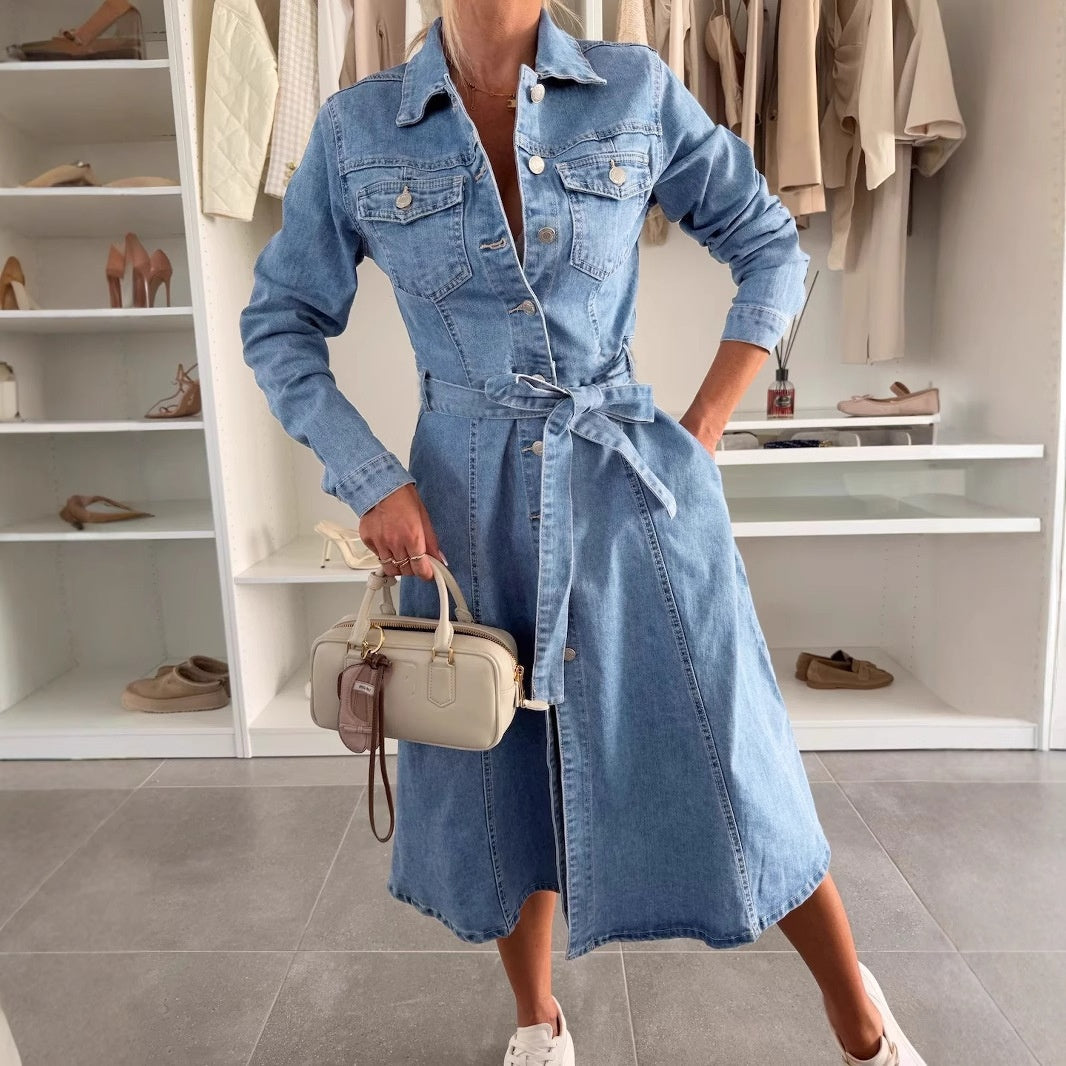🎉Limited Sale🎉Women's Button Down Long Sleeve Denim Dress