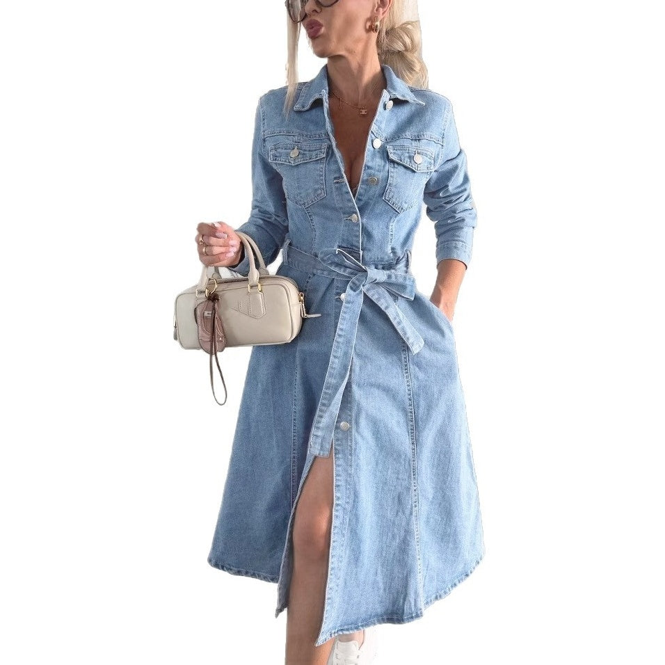🎉Limited Sale🎉Women's Button Down Long Sleeve Denim Dress