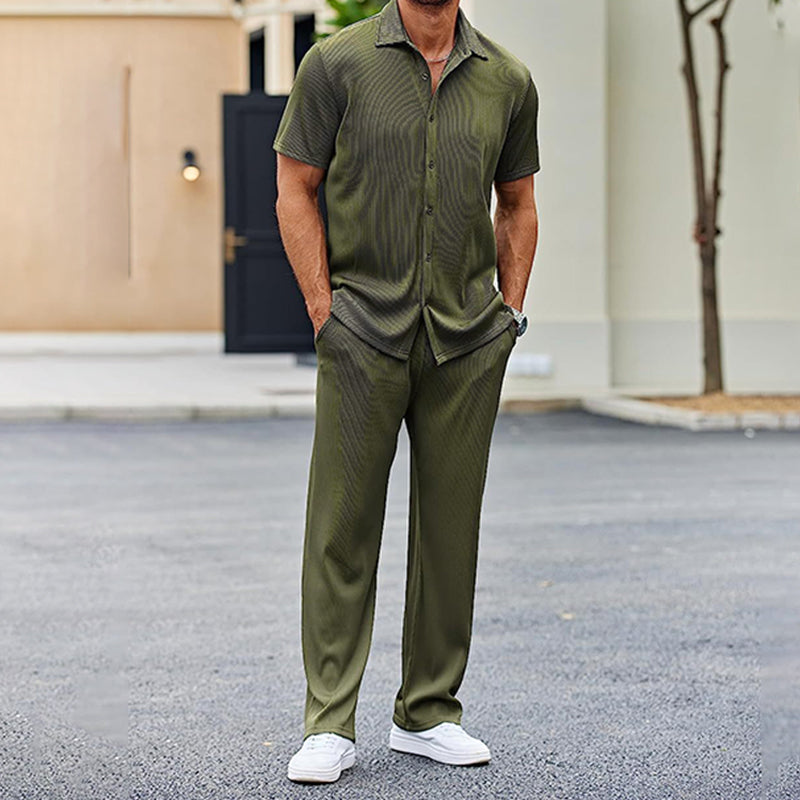 Men's Casual Shirt & Pants Two-Piece Set