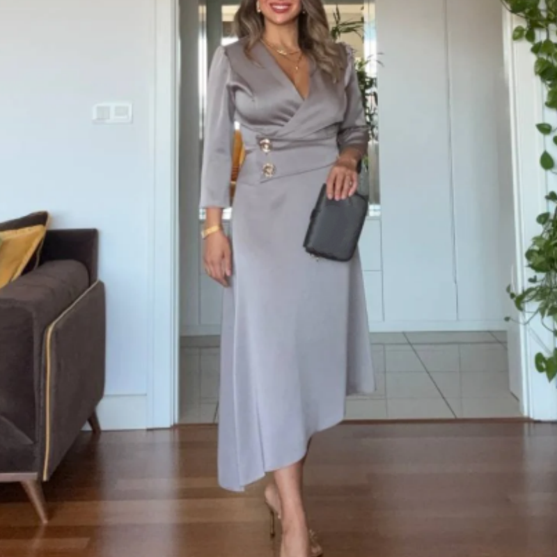 Women’s Elegant Solid V-Neck Wrap Dress