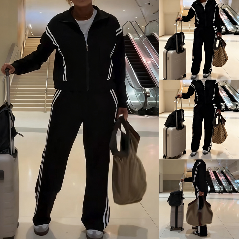 Casual Vertical Striped Jacket and Pants 2-Piece Set