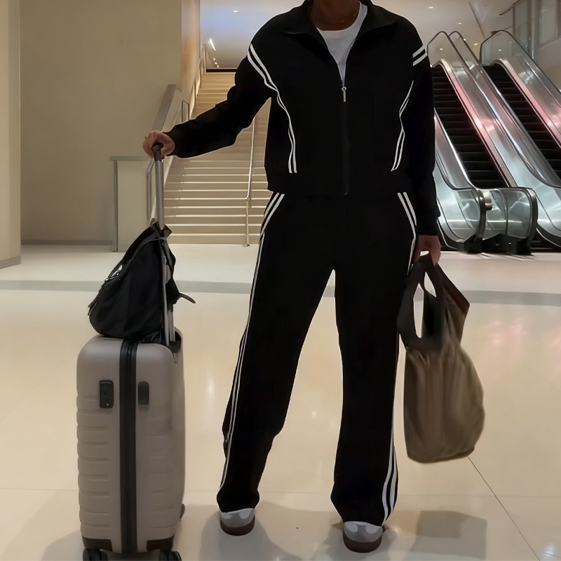 Casual Vertical Striped Jacket and Pants 2-Piece Set