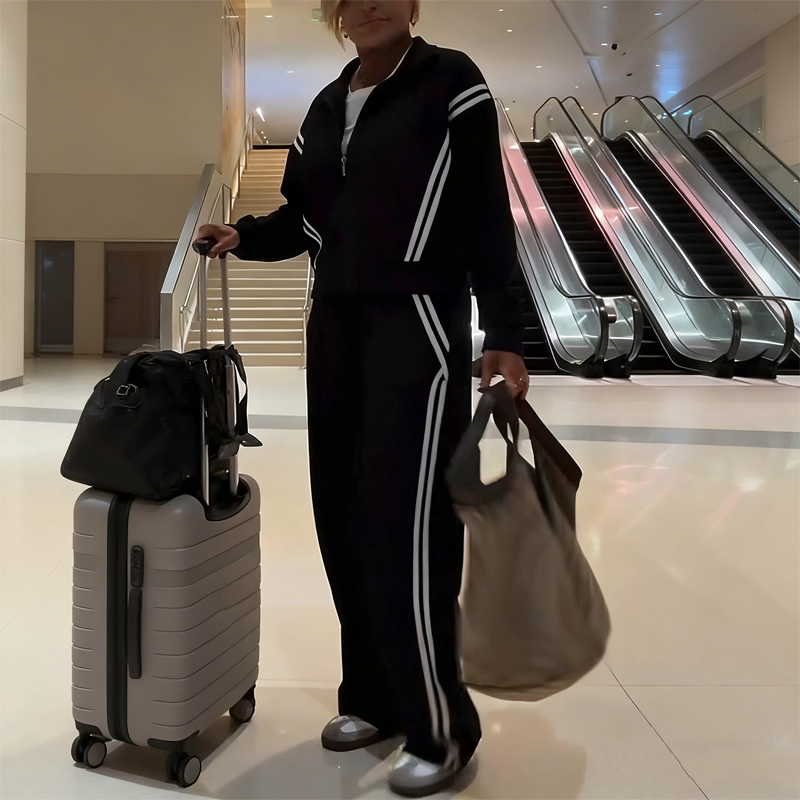 Casual Vertical Striped Jacket and Pants 2-Piece Set